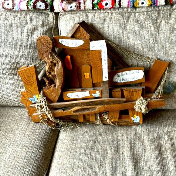 Driftwood 80’s Wall Hanging Signed Bait House POP’s Place Fish Net Original Art